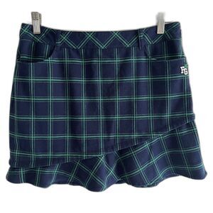 Fantom Golf Preppy Mini Skater Skort Womens M L Plaid Ruffle Hem Blue Green Y2K